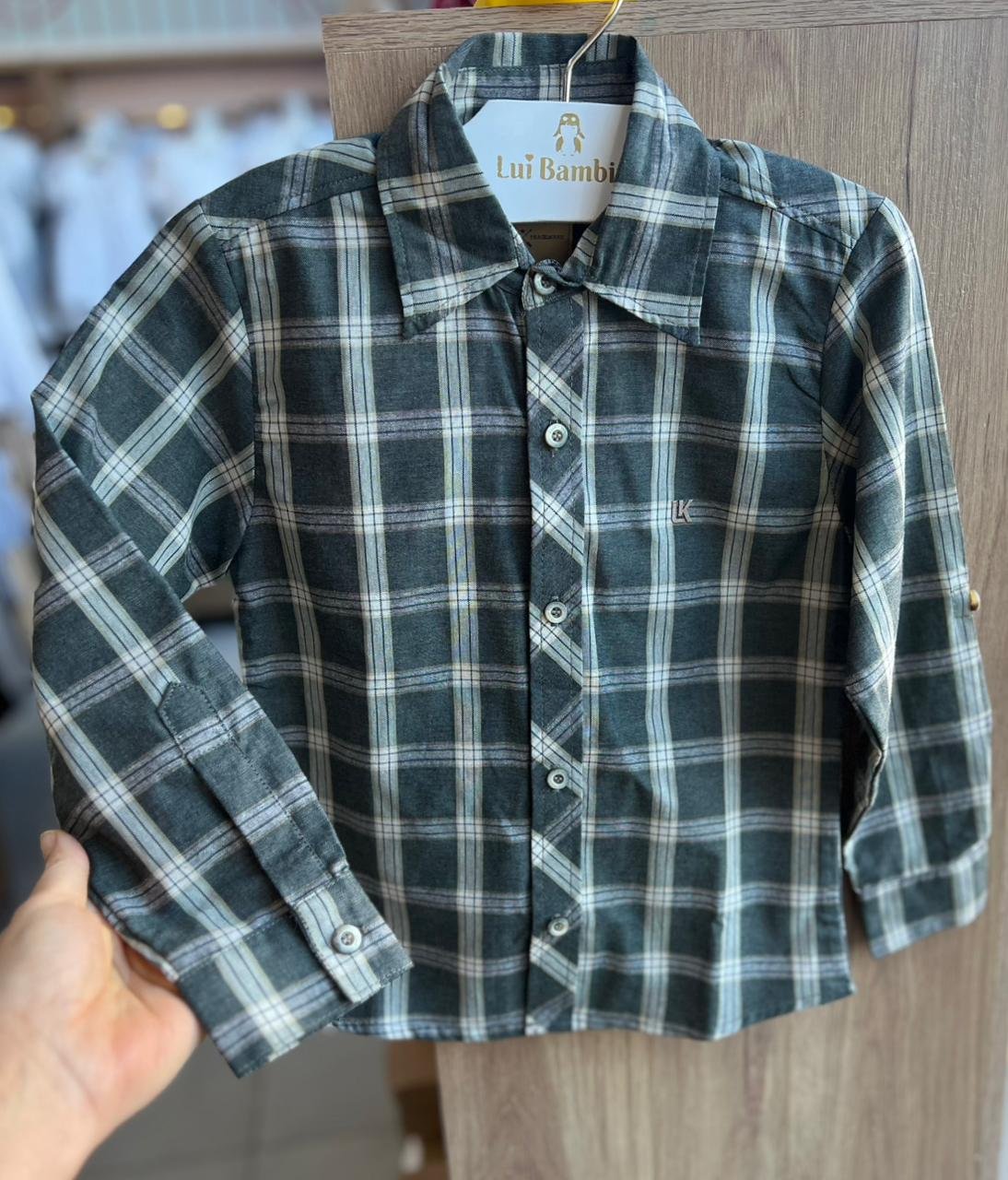 CAMISA MANGA LONGA XADREZ TINKERFESTA JUNINA MINIMALISTA MENINO LOOK JEANS - VERDE