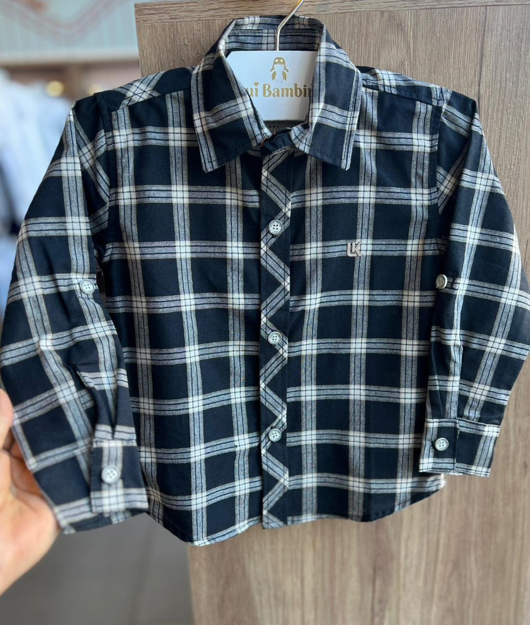 CAMISA MANGA LONGA XADREZ BIARRITIZ MINIMALISTA FESTA JUNINA MENINO LOOK JEANS - MARINHO