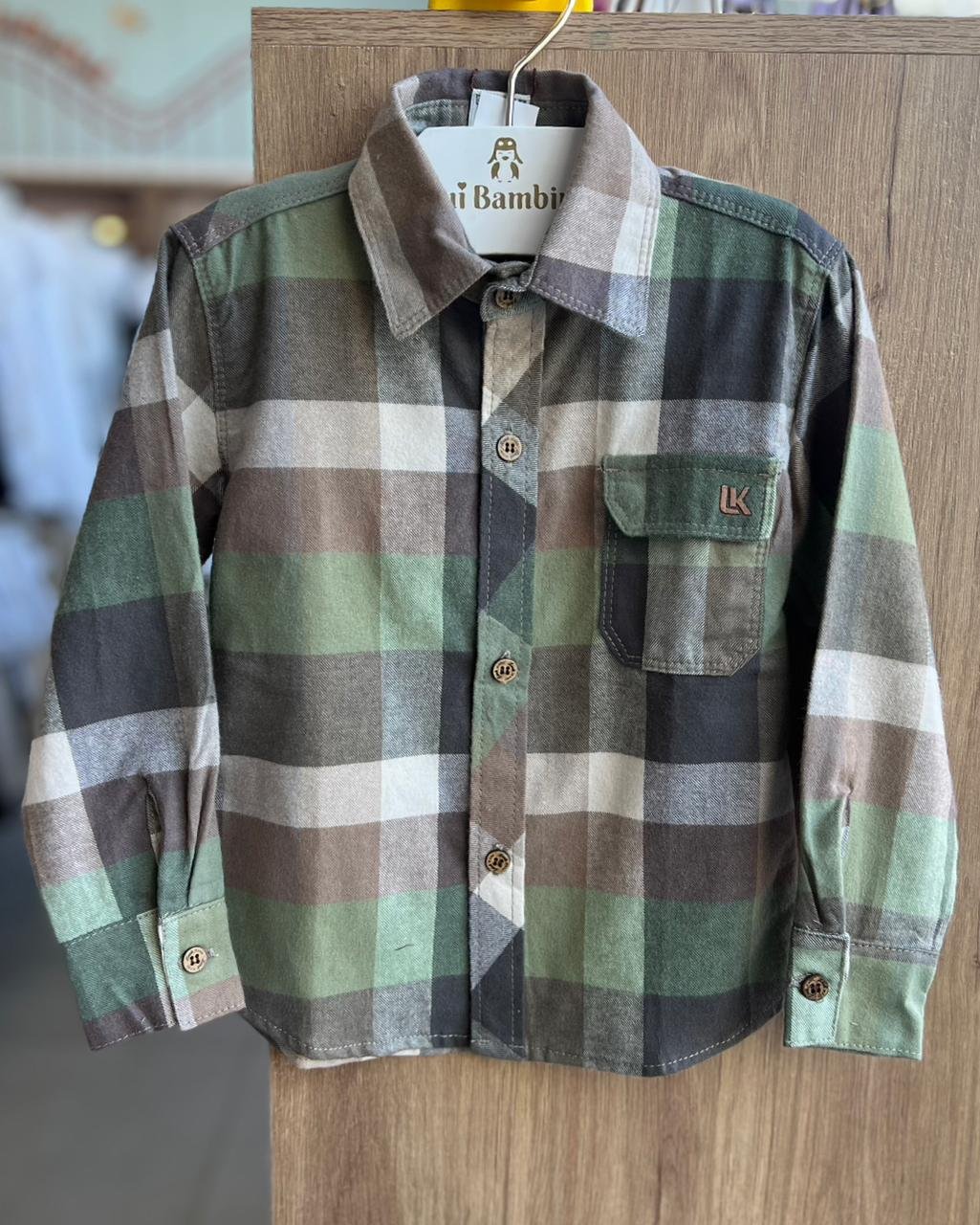 CAMISA MANGA LONGA FESTA JUNINA XADREZ FLANELADA MENINO LOOK JEANS - VERDE