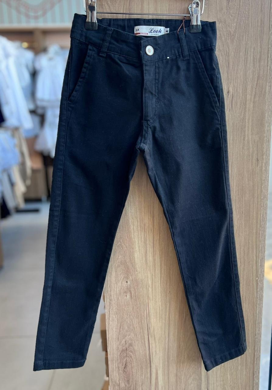 CALÇA SARJA SKINNY ALFAIATARIA BOLSO FACA MENINO LOOK JEANS - PRETO