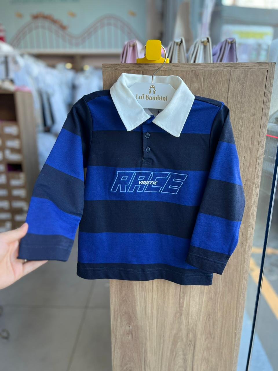 CAMISA MANGA LONGA LISTRADO GOLS POLO RACE MENINO YOUCCIE - AZUL