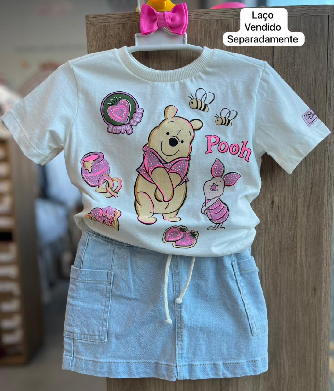 BLUSA MANGA CURTA URSINHO POOH E LEITÃO MENINA MOMI - OFF