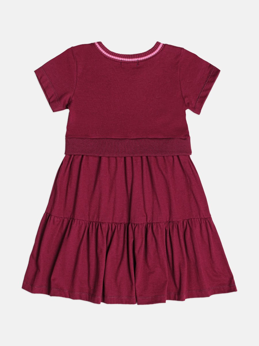 VESTIDO MANGA CURTA ALWAYS URSO PATCH MENINA MOMI - VINHO