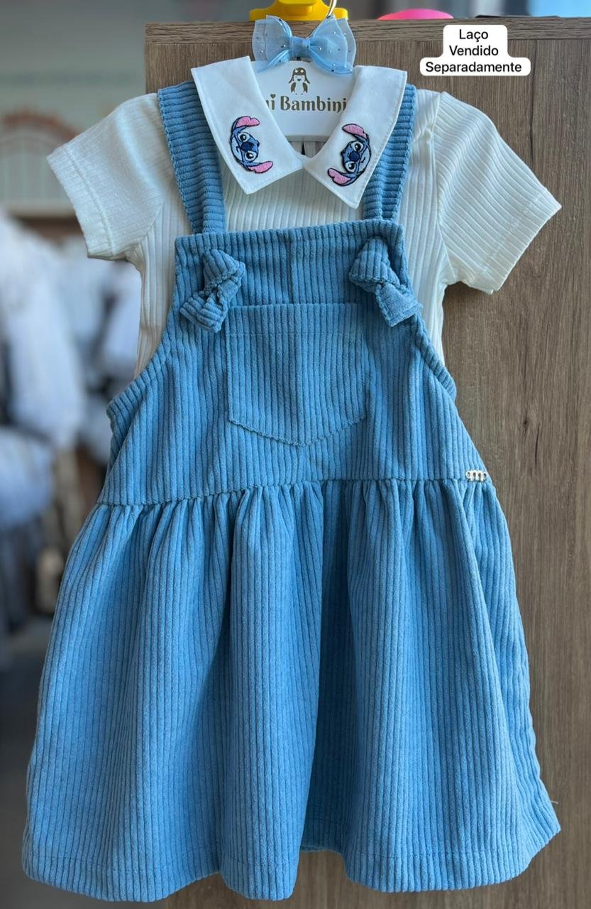 CONJUNTO BLUSA MANGA CURTA CANELADA PATCH STITCH E SALOPETE MENINA MOMI - OFF