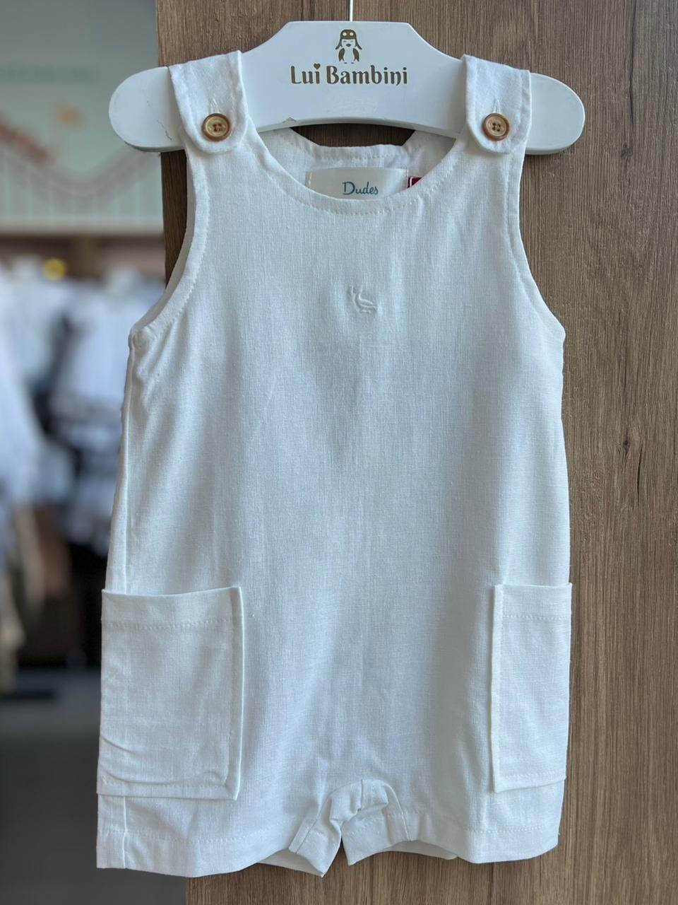 MACACÃO MACAQUINHO ALÇA ROMPER LINHO MINIMALISTA DODO MENINO DUDES - BRANCO