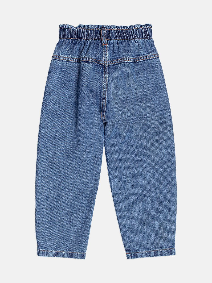 CALÇA CÓS ELÁSTICO BOLSO FAKE JEANS MENINA MOMI - JEANS