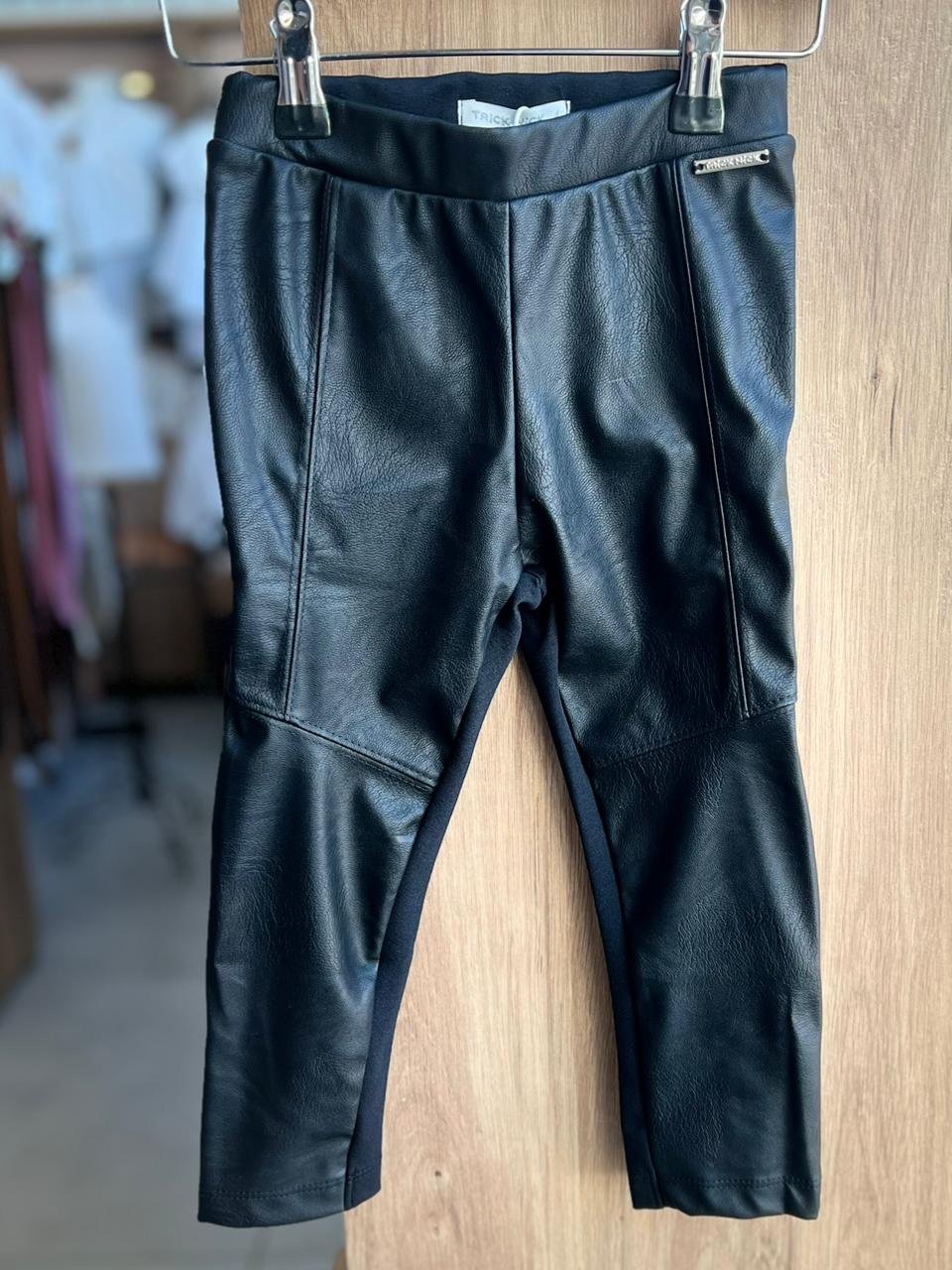 CALÇA LEGGING LISO BÁSICO COURINO ELÁSTICO CÓS MENINA TRICK NICK - PRETO