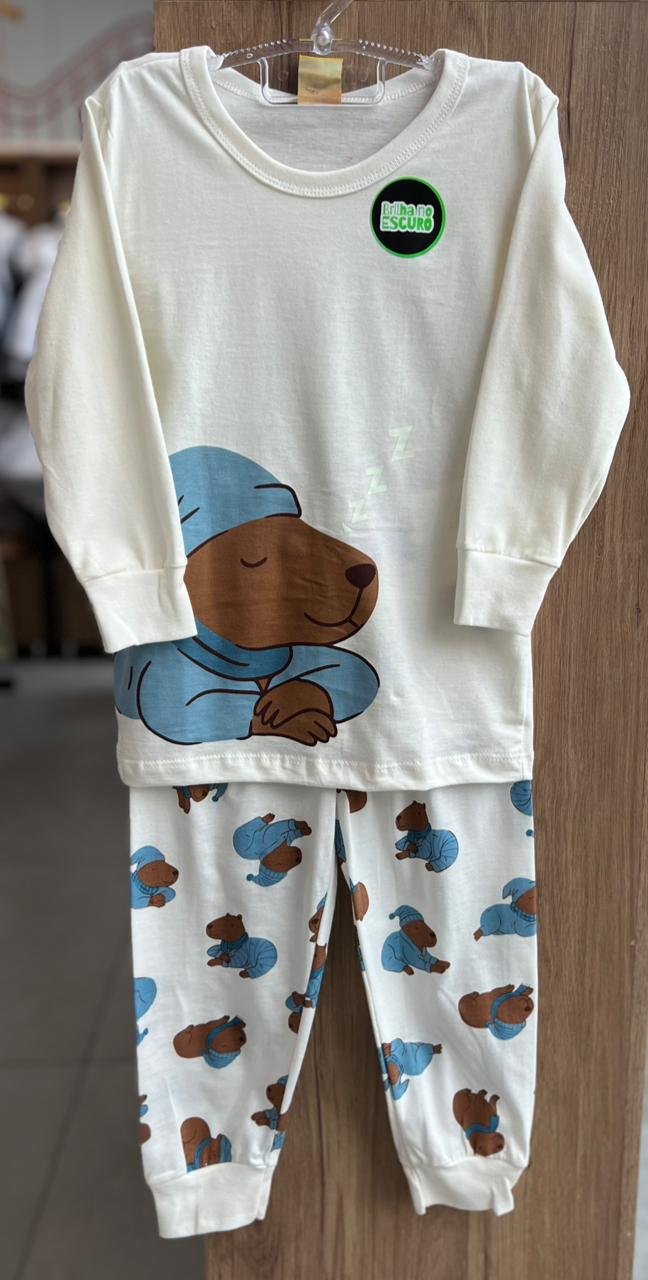 CONJUNTO PIJAMA CAMISETA MANGA LONGA CAPIVARA SONINHO E CALÇA LEGGING MENINO TRICK NICK - OFF