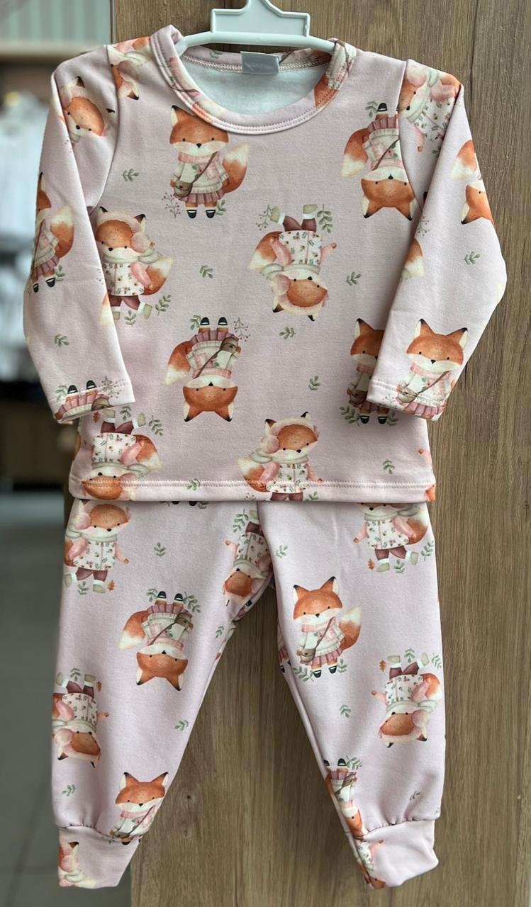 CONJUNTO PIJAMA BLUSA MANGA LONGA RAPOSA E CALÇA MENINA TRICK NICK - ROSE