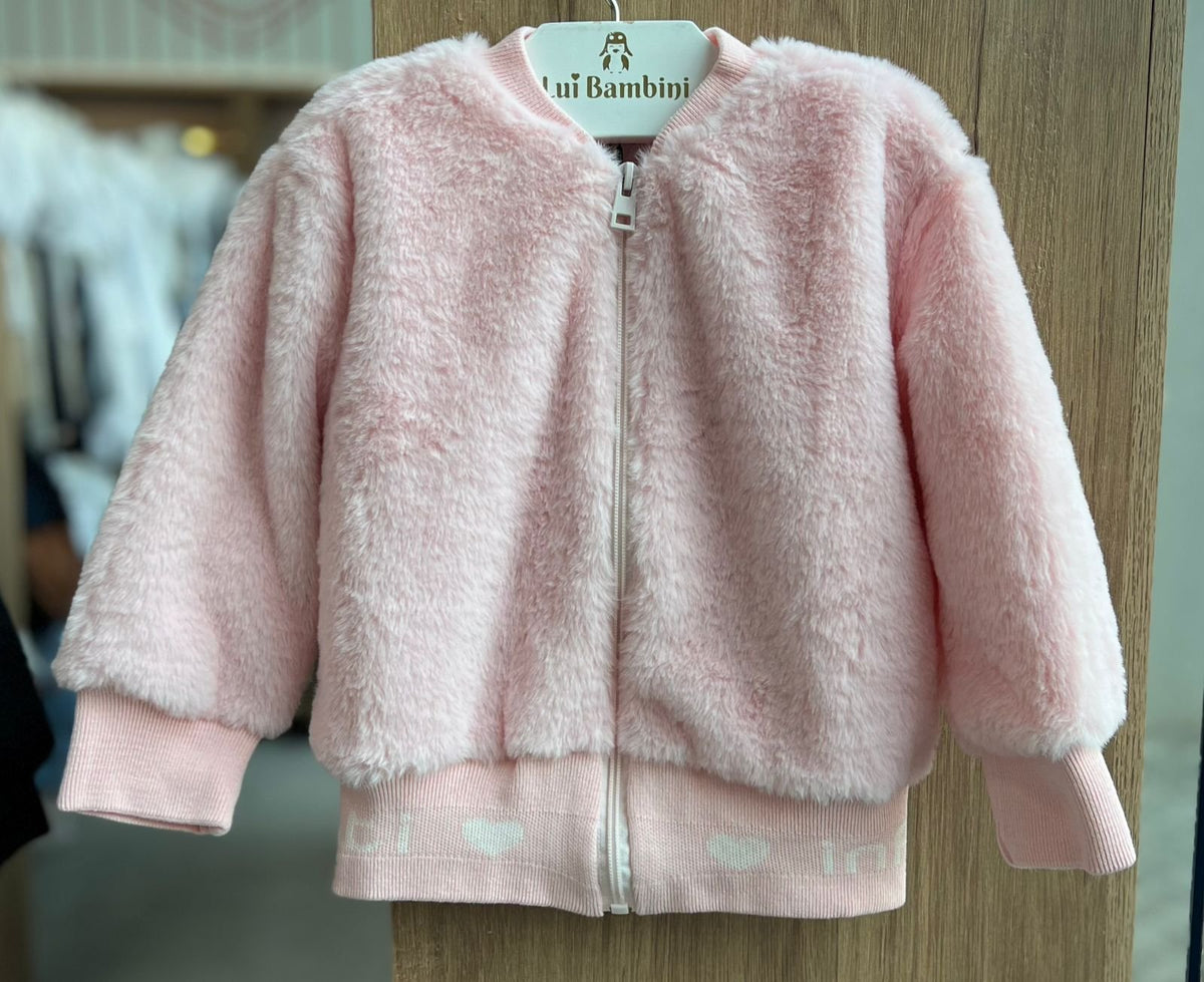 JAQUETA MANGA LONGA BOMBER PELINHOS PELUCIADO LISO ZÍPER ELÁSTICO MENINA INFANTI - ROSA