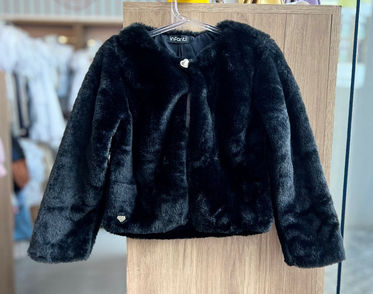 CASACO BOLERO MANGA LONGA PELUCIADO MENINA INFANTI - PRETO