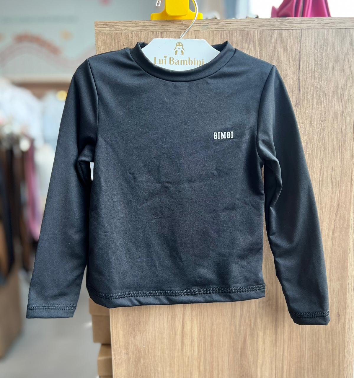 BLUSA MANGA LONGA TERMICA LISA MINIMALISTA MENINO BIMBI - PRETO