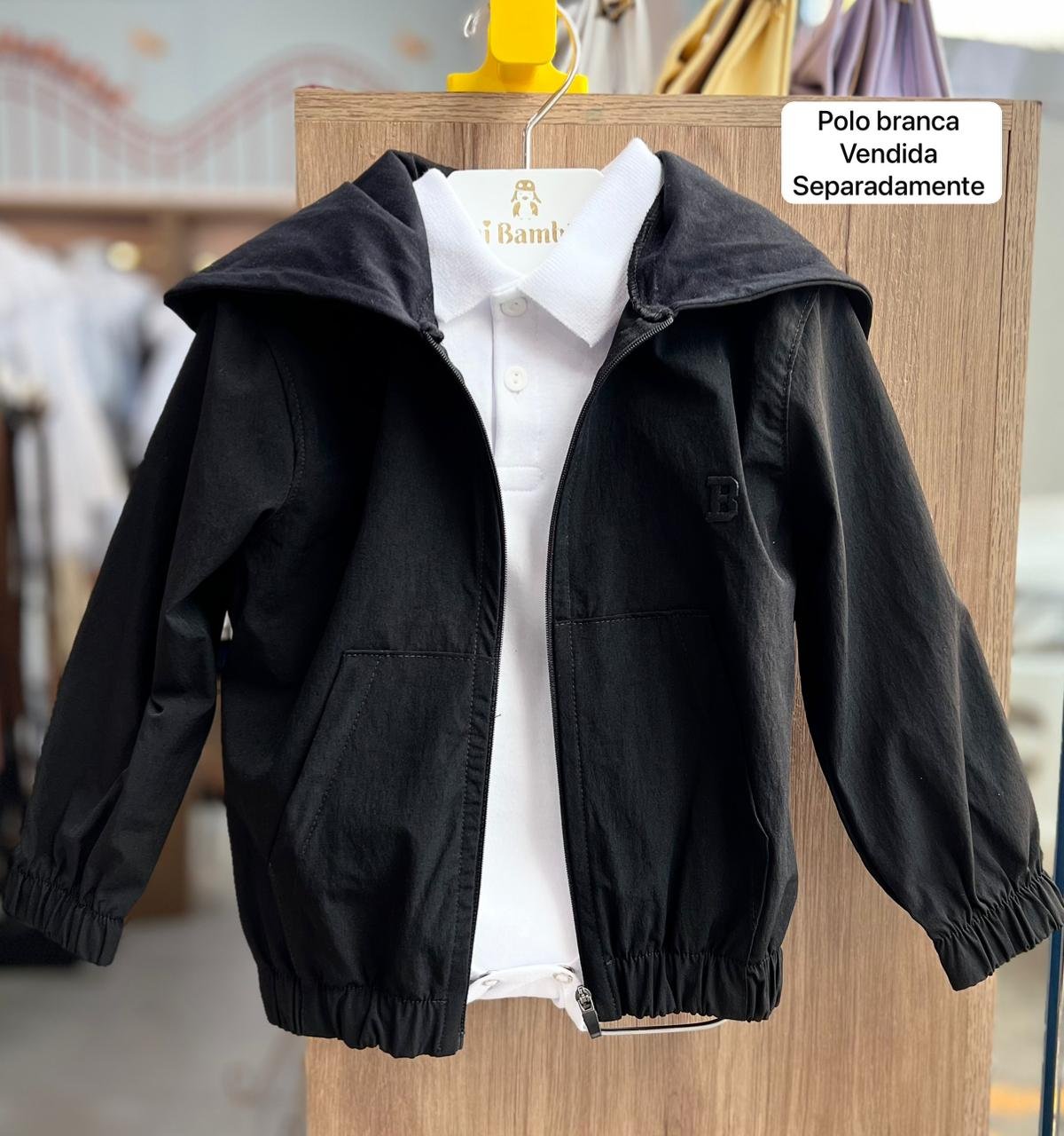 JAQUETA MANGA LONGA ZÍPER MINIMALISTA CORTA VENTO MENINO BIMBI - PRETO