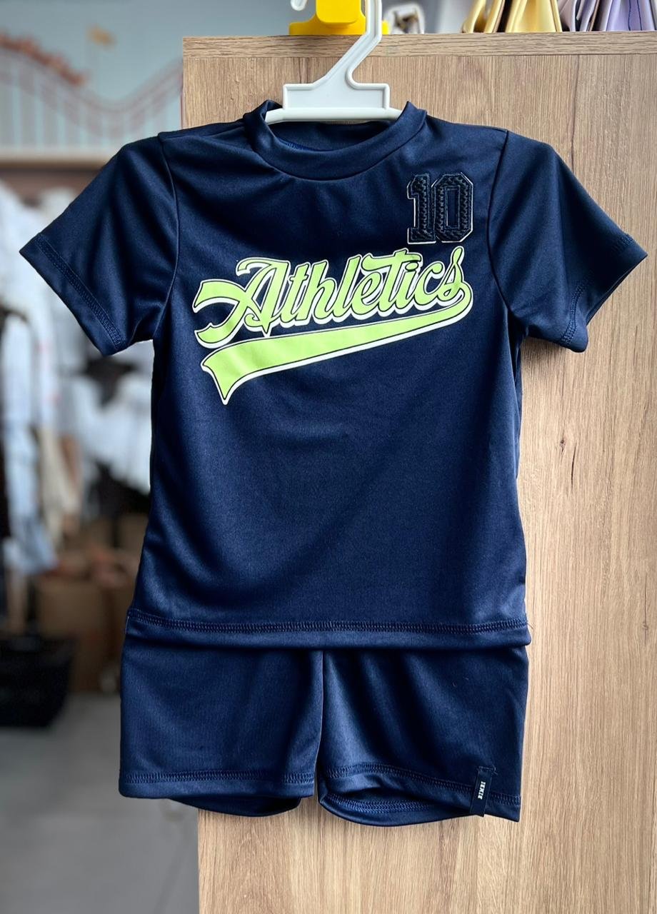 CONJUNTO CAMISETA MANGA CURTA FUTEBOL SOCCER 10 E BERMUDA MENINO BIMBI - MARINHO