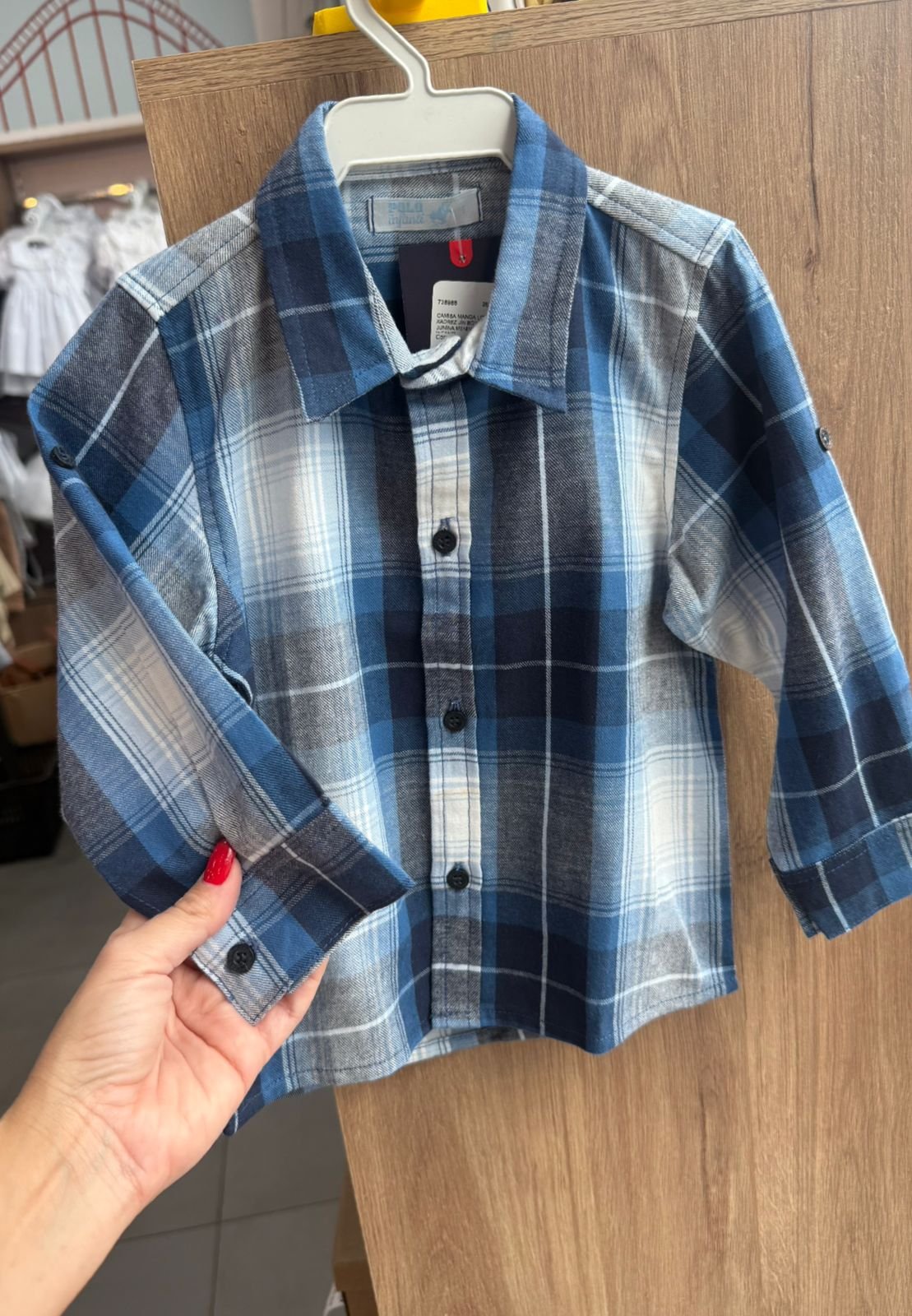 CAMISA MANGA LONGA XADREZ JIN BOTÕES FESTA JUNINA MENINO POLO INFANTI - AZUL