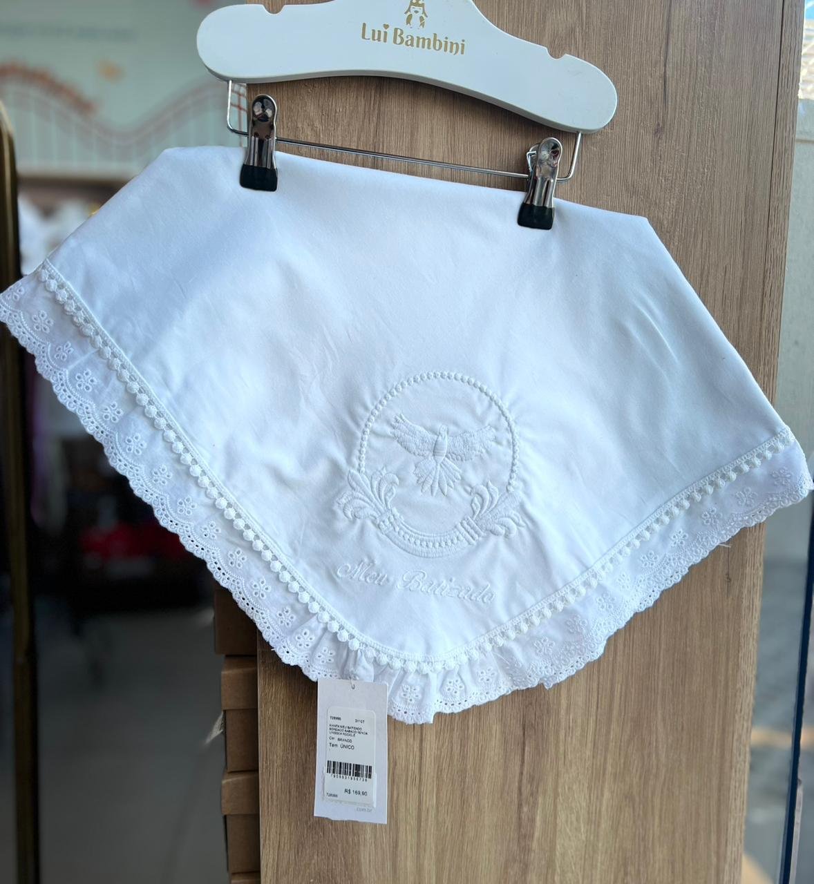 MANTA MEU BATIZADO BORDADO BABADO RENDA UNISSEX ROCICLÊ - BRANCO