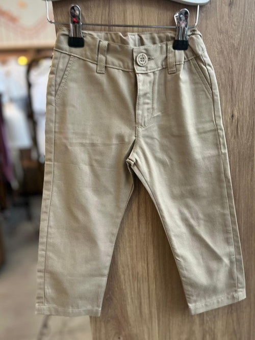 CALÇA SOCIAL OXFORD COM BOLSO AJUSTE E BORDADO MENINO POLO INFANTI - CAQUI
