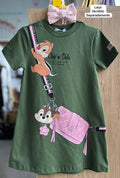 VESTIDO MANGA CURTA TICO E TECO BOLSA FAKE MENINA MOMI - VERDE MUSGO