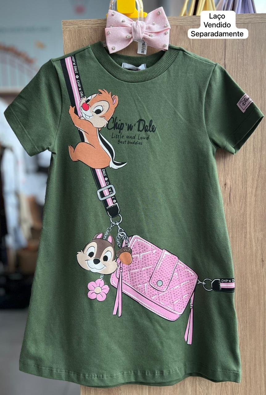 VESTIDO MANGA CURTA TICO E TECO BOLSA FAKE MENINA MOMI - VERDE MUSGO
