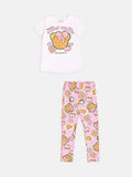 CONJUNTO BLUSA MANGA CURTA WAFFLES URSO LANCHE CALÇA LEGGING MENINA MOMI - OFF/ROSA