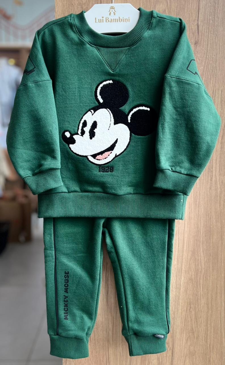 CONJUNTO CASACO MANGA LONGA MICKEY MOUSE MOLETOM E CALÇA MENINO YOUCCIE - VERDE