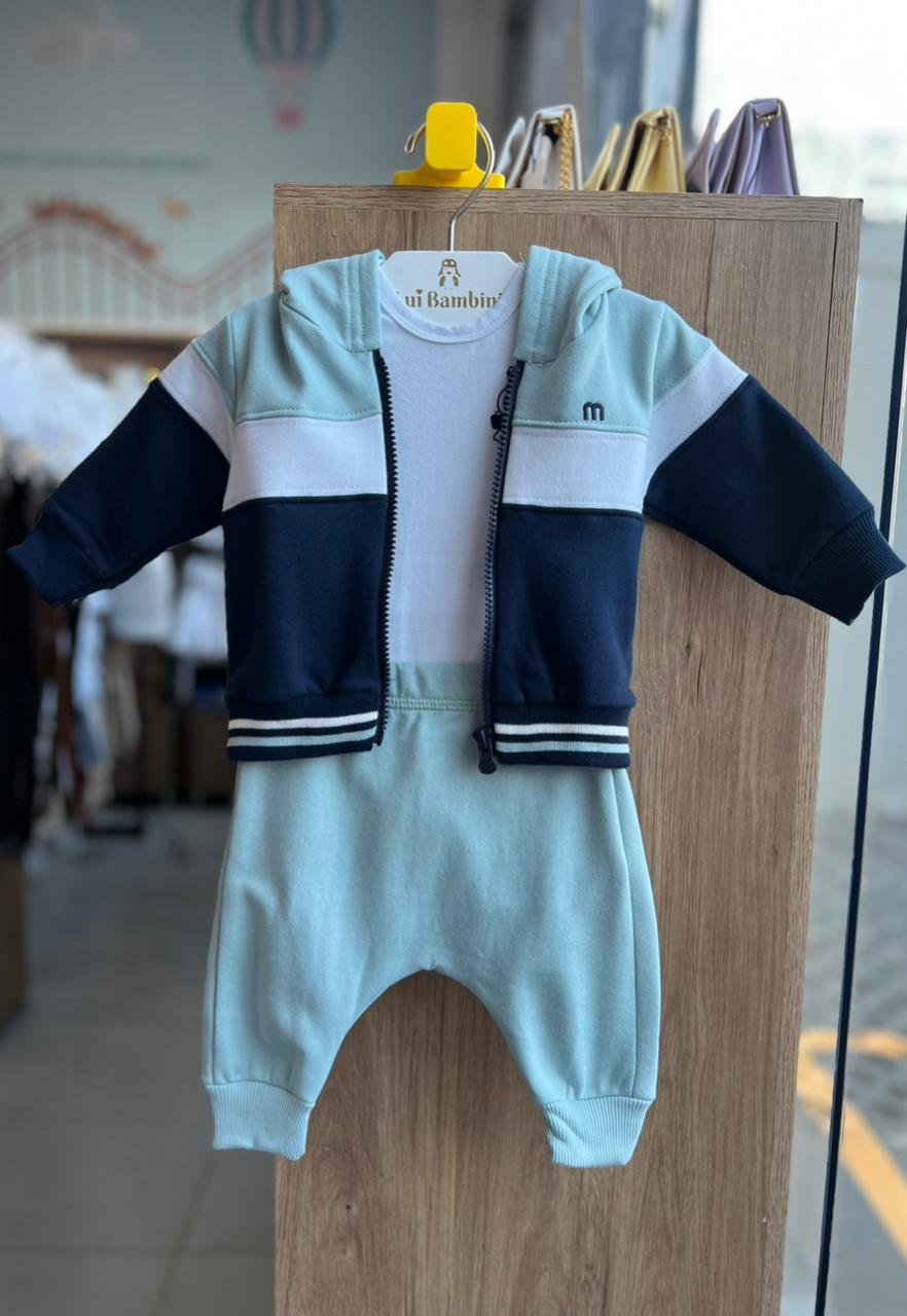 CONJUNTO JAQUETA MANGA LONGA ZÍPER CAPUZ MOLETOM E CALÇA MENINO MILON - AZUL