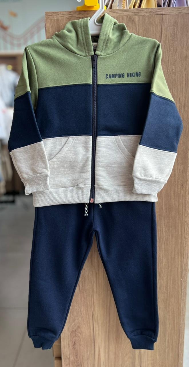 CONJUNTO BLUSÃO MANGA LONGA CAPUZ BOLSO MOLETOM E CALÇA MENINO MILON - VERDE/AZUL