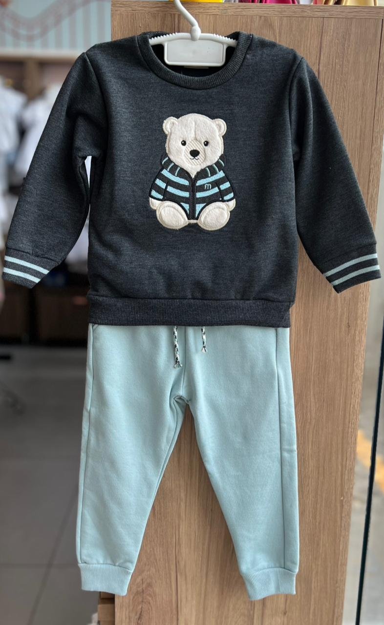 CONJUNTO MOLETOM BLUSÃO MANGA LONGA URSO PELOS E CALÇA MENINO MILON - PRETO/AZUL