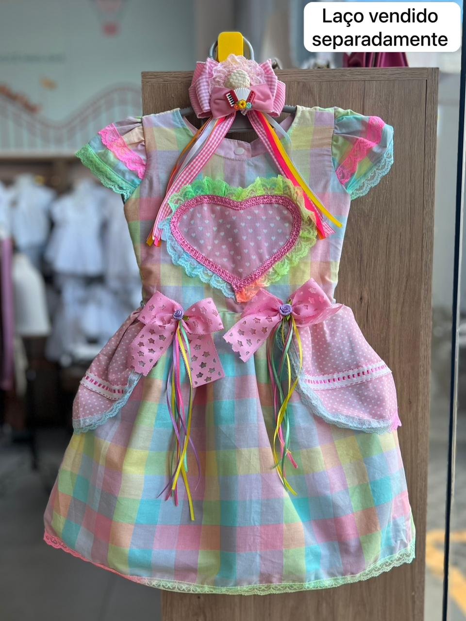 VESTIDO JUNINO MANGA CURTA XADREZ LAÇO ESTRELAS BABADO FESTA JUNINA MENINA LUI BAMBINI - ROSA/AZUL