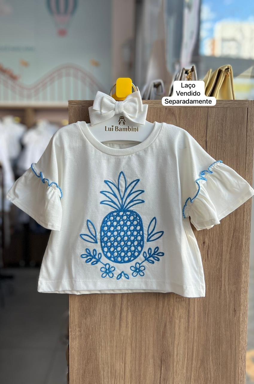 BLUSA MANGA CURTA BABADO ABACAXI BORDADO TRICO MENINA FAKINI - OFF