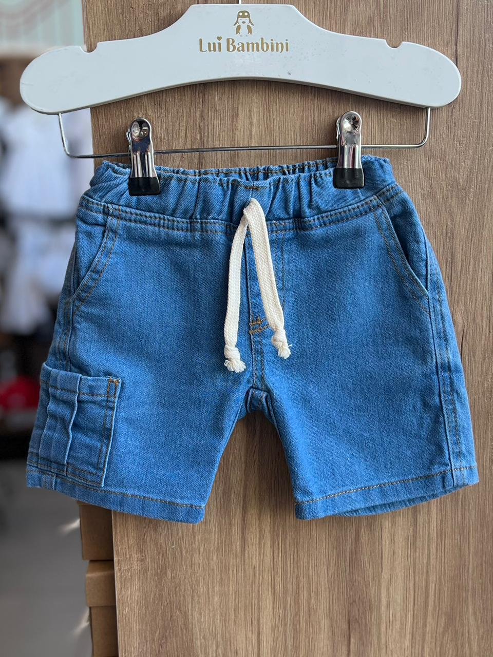 BERMUDA JEANS BOLSO FACA CADARÇO ELÁSTICO MENINO FAKINI - JEANS MÉDIO