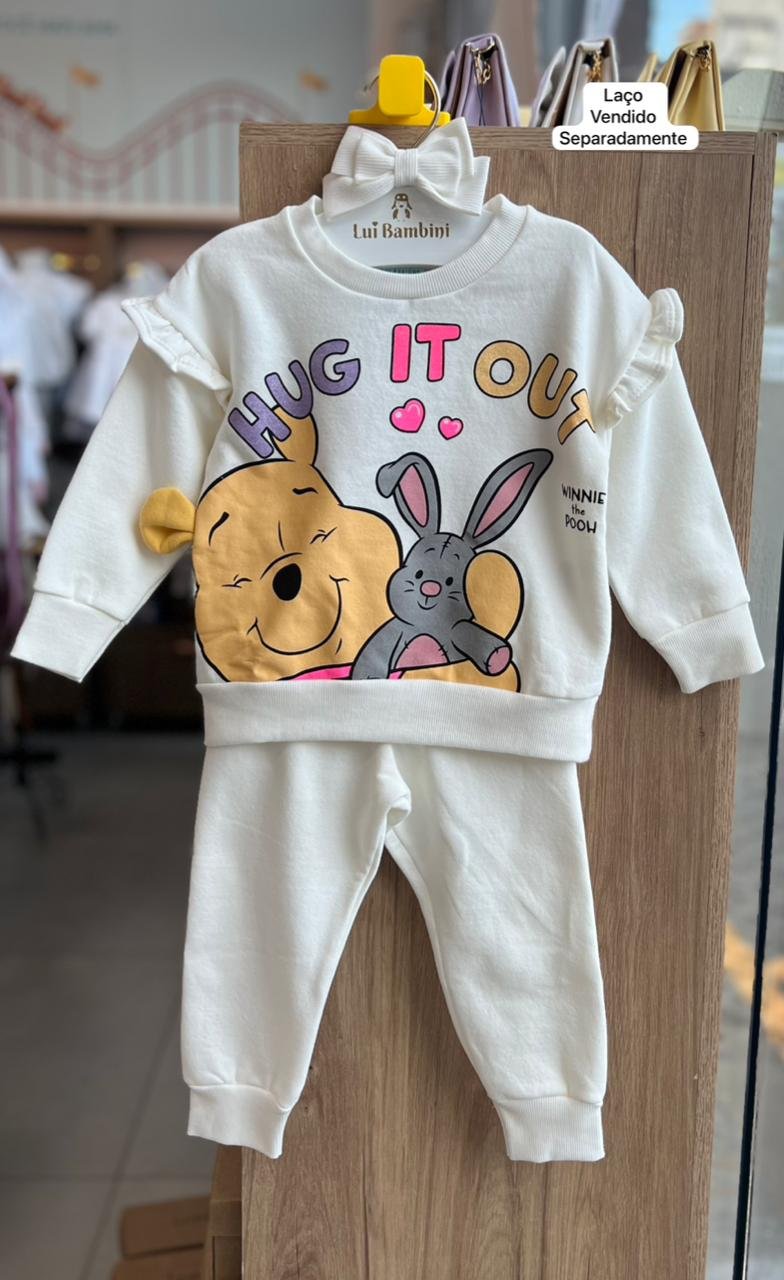 CONJUNTO BLUSÃO MANGA LONGA MOLETOM URSINHO POOH E LEITÃO E CALÇA MOLETOM MENINA FAKINI - OFF