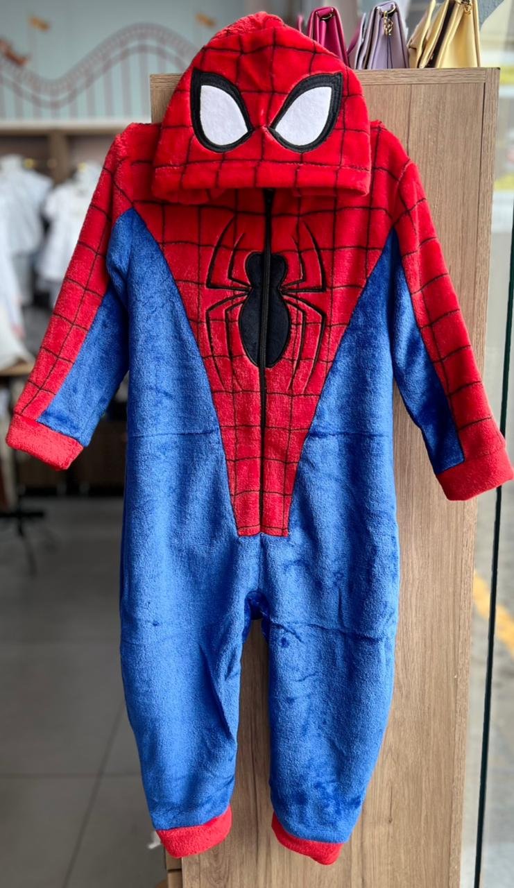 MACACÃO KIGURUMI MANGA LONGA ZÍPER HOMEM ARANHA MARVEL HEROI PELINHOS MENINO FAKINI - VERMELHO