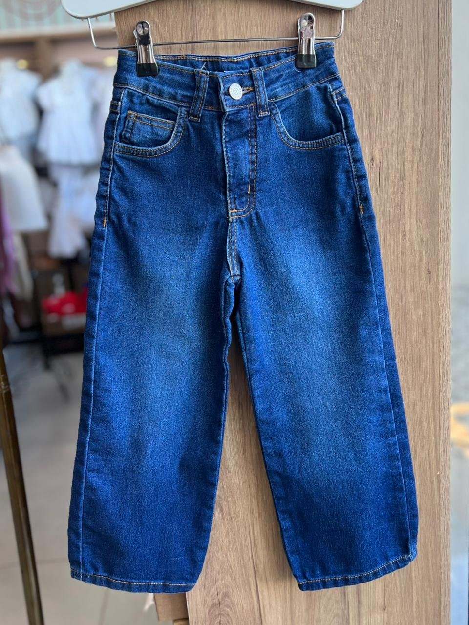 CALÇA JEANS WIDE LEG BÁSICA LISA BOLSO ELÁSTICO CÓS MENINA FAKINI - JEANS