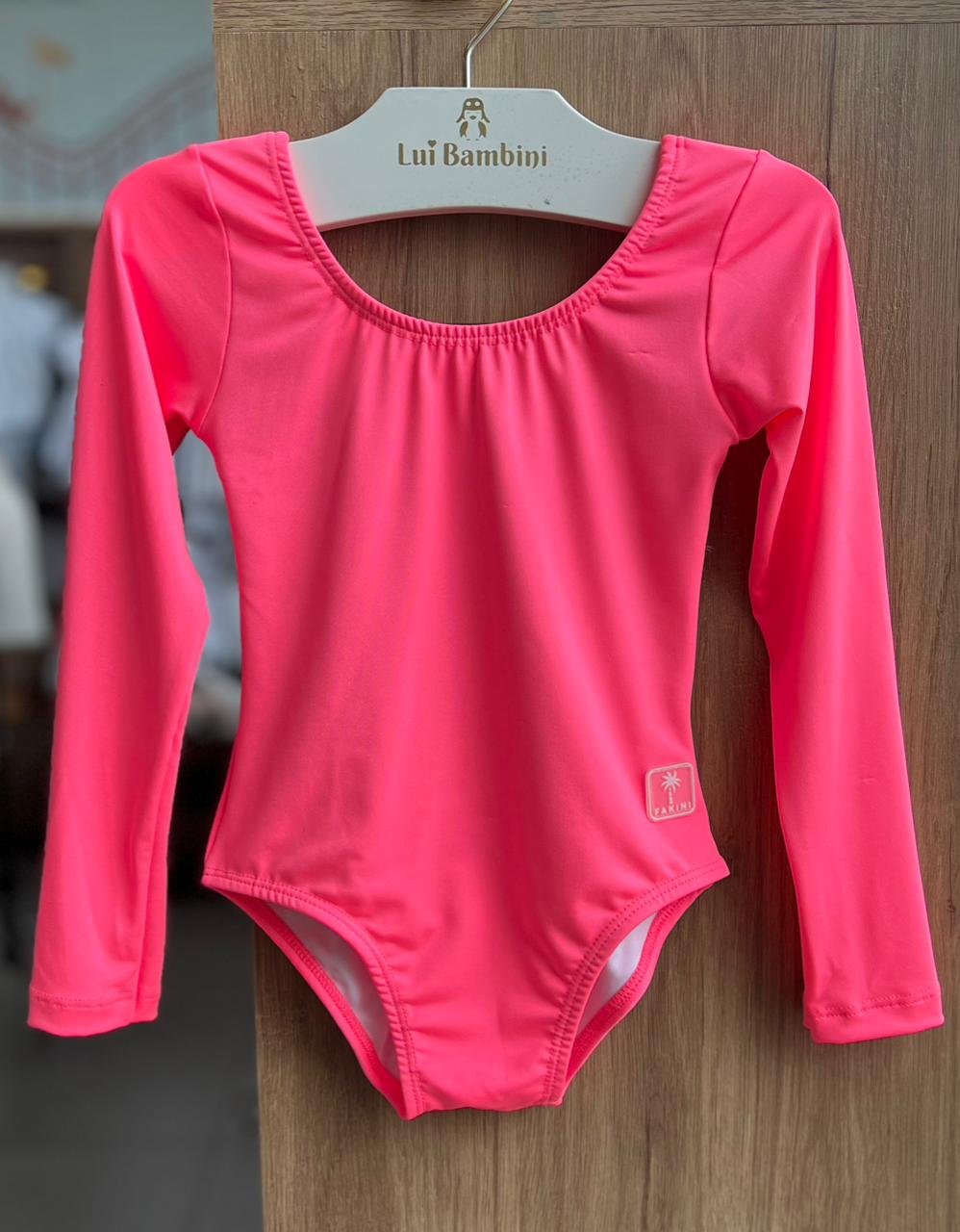 MAIÔ MANGA LONGA LISO BÁSICO PROTEÇÃO UV50+ MENINA FAKINI - ROSA NEON
