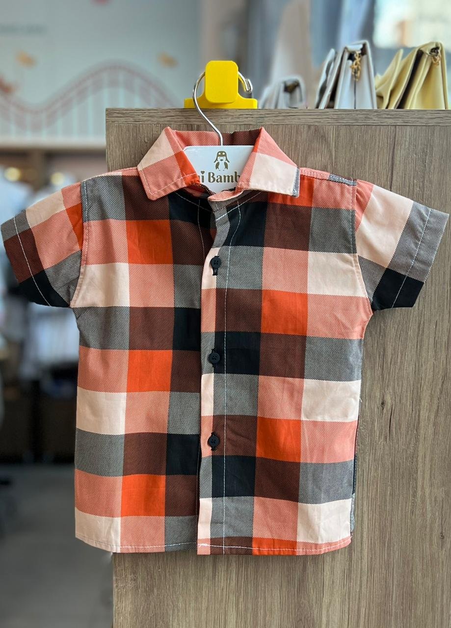 CAMISA MANGA CURTA XADREZ FESTA JUNINA MENINO LUI BAMBINI - LARANJA