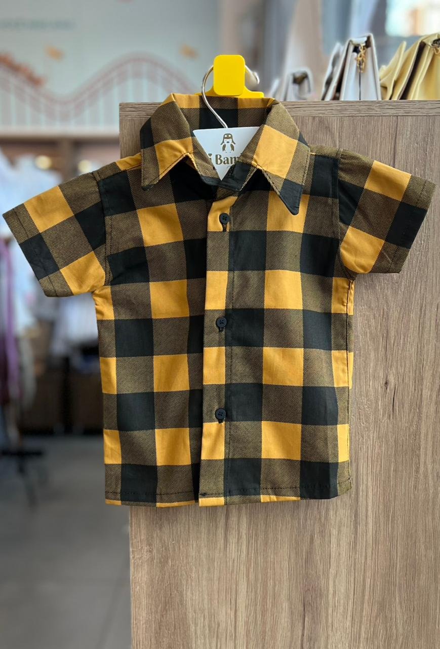 CAMISA MANGA CURTA XADREZ FESTA JUNINA MENINO LUI BAMBINI - MOSTARDA/PRETO