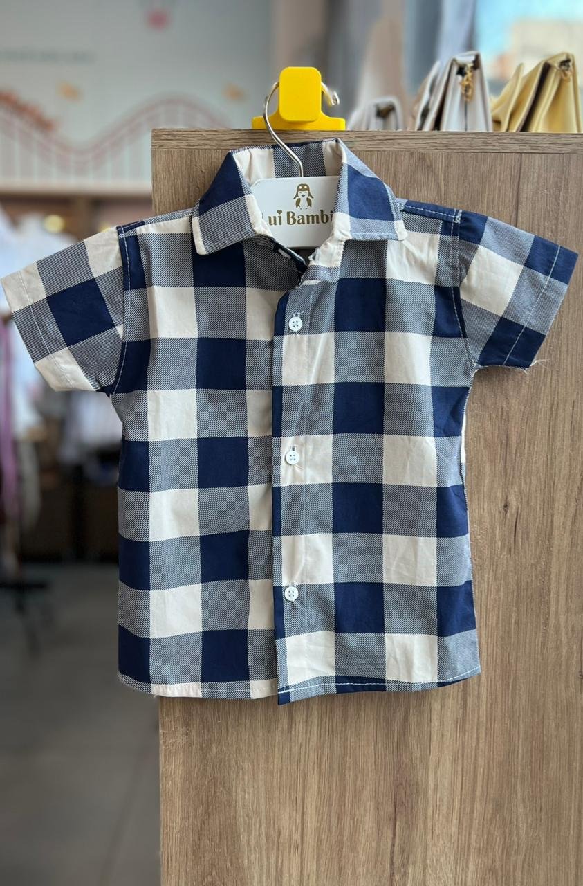 CAMISA MANGA CURTA XADREZ FESTA JUNINA MENINO LUI BAMBINI - OFF/AZUL