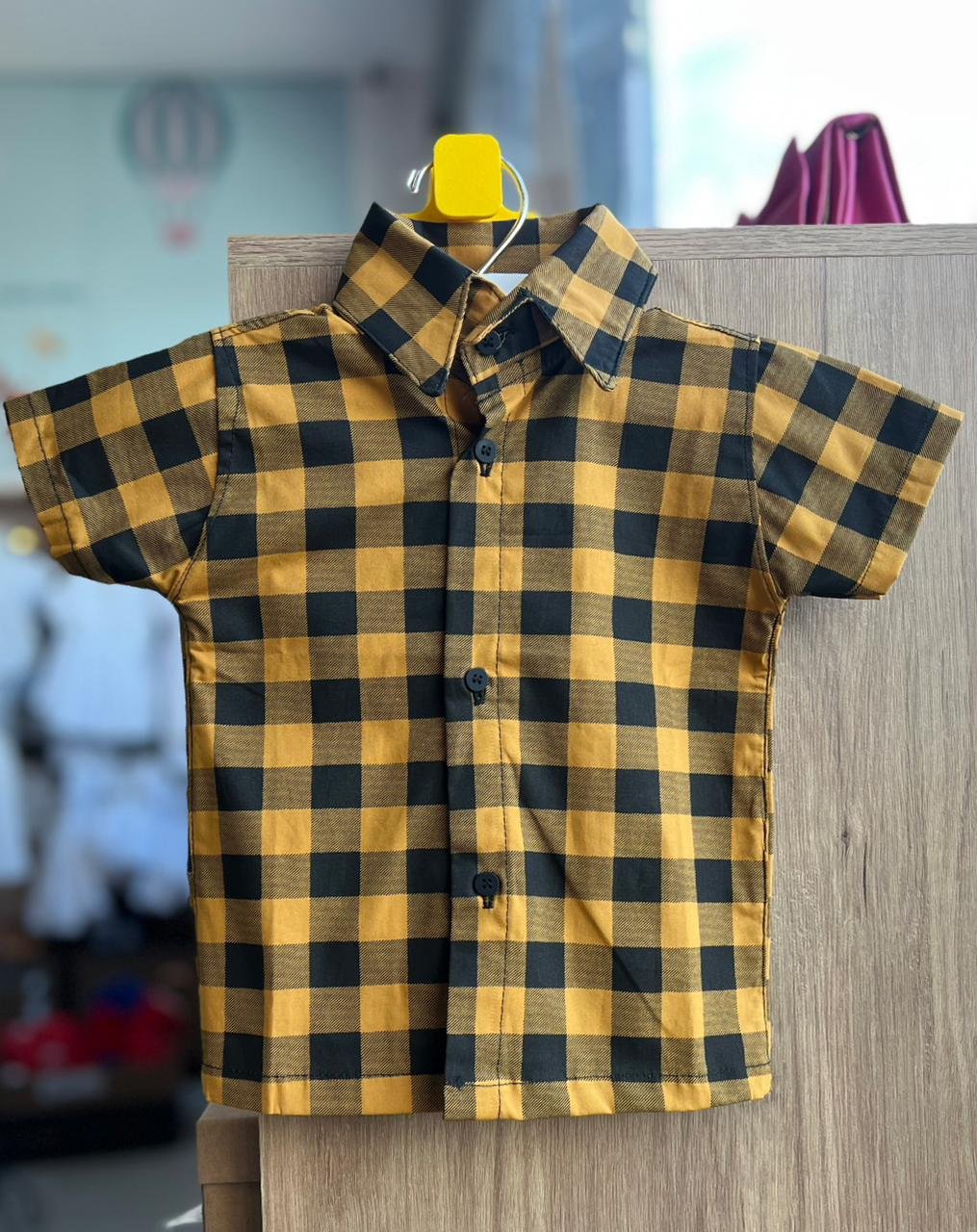 CAMISA MANGA CURTA XADREZ FESTA JUNINA MENINO LUI BAMBINI - PRETO/MOSTARDA