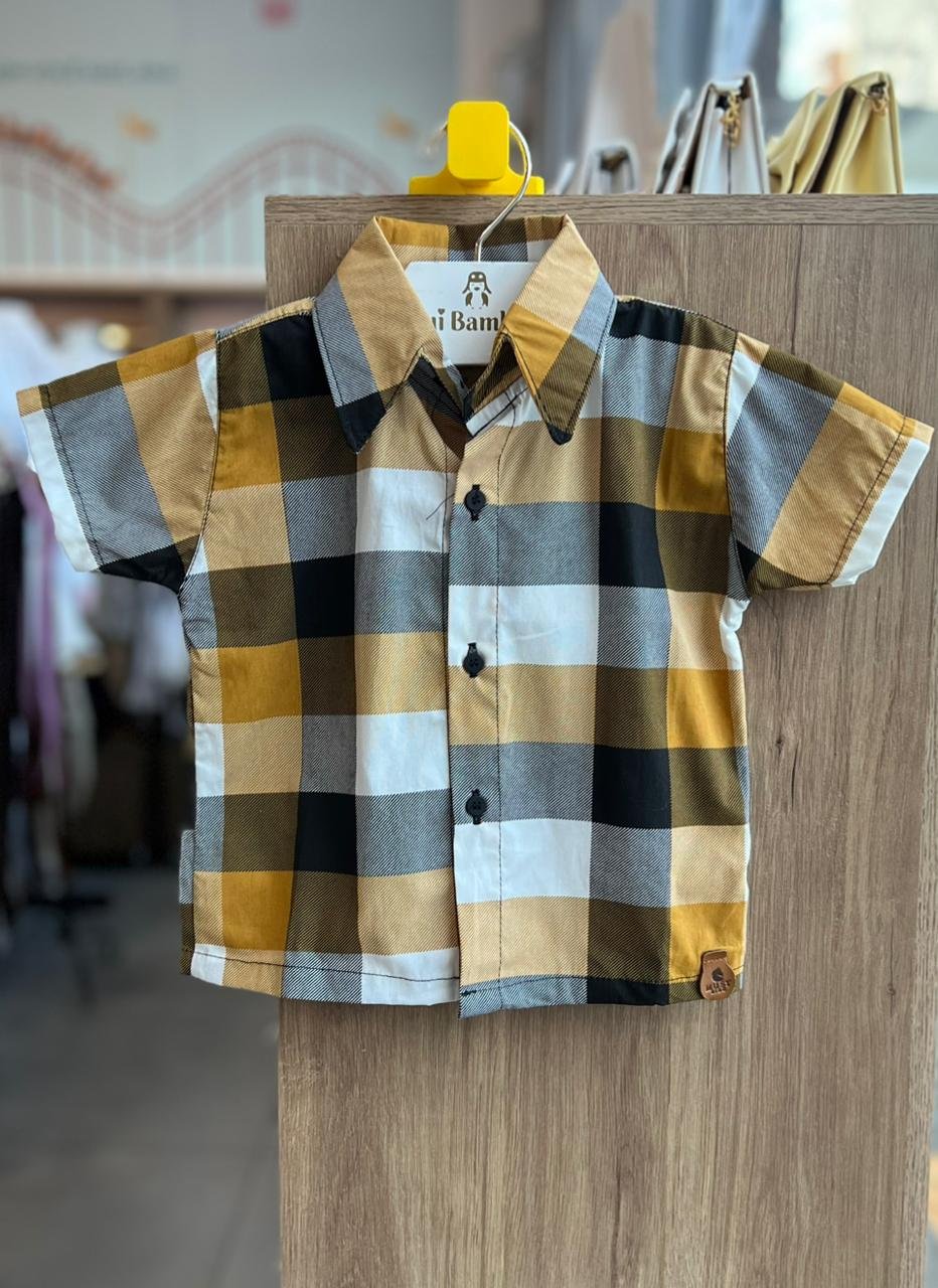 CAMISA MANGA CURTA XADREZ FESTA JUNINA MENINO LUI BAMBINI - OFF/AMARELO