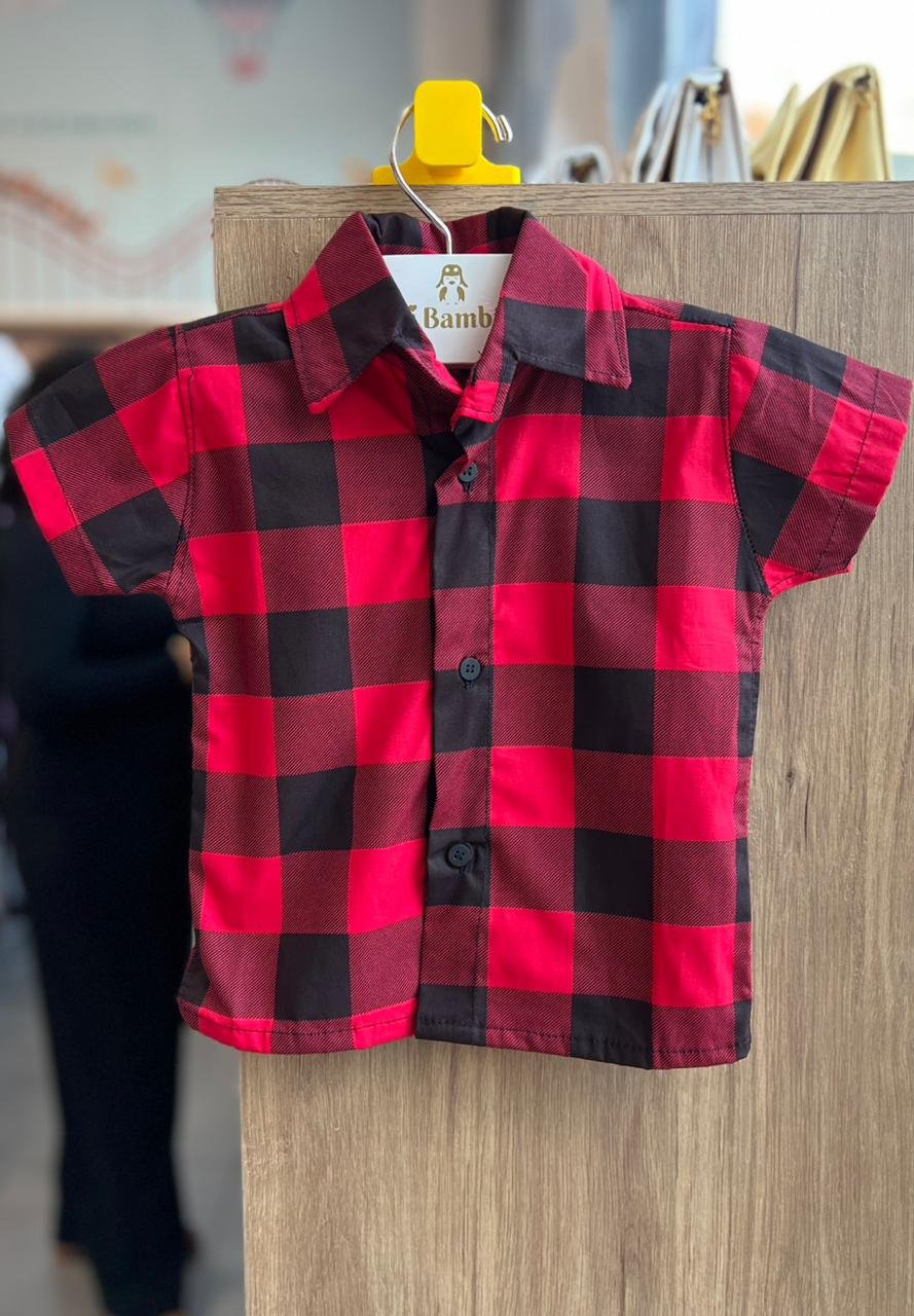 CAMISA MANGA CURTA XADREZ FESTA JUNINA MENINO LUI BAMBINI - VERMELHO/PRETO