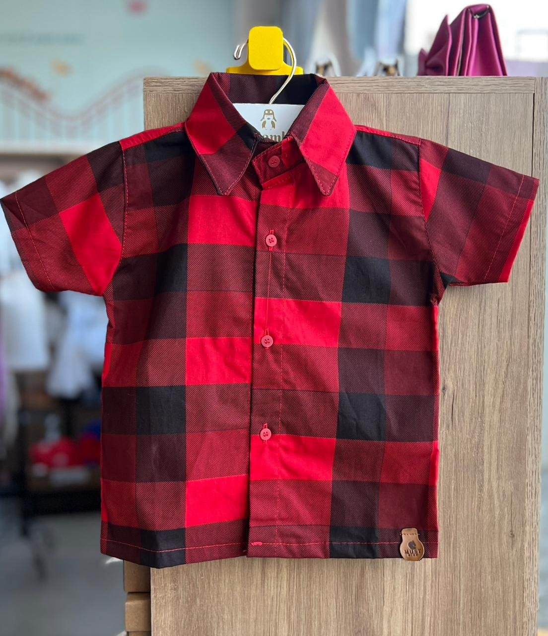 CAMISA MANGA CURTA XADREZ FESTA JUNINA MENINO LUI BAMBINI - PRETO/VERMELHO