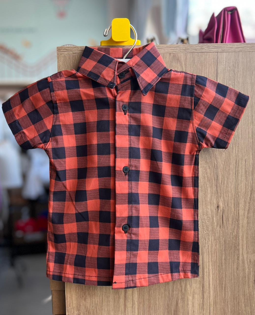 CAMISA MANGA CURTA XADREZ FESTA JUNINA MENINO LUI BAMBINI - AZUL/LARANJA
