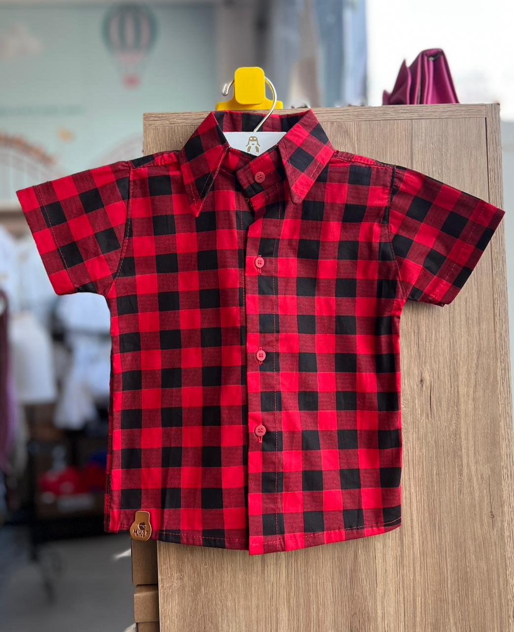 CAMISA MANGA CURTA XADREZ FESTA JUNINA MENINO LUI BAMBINI - VERMELHO/PRETO