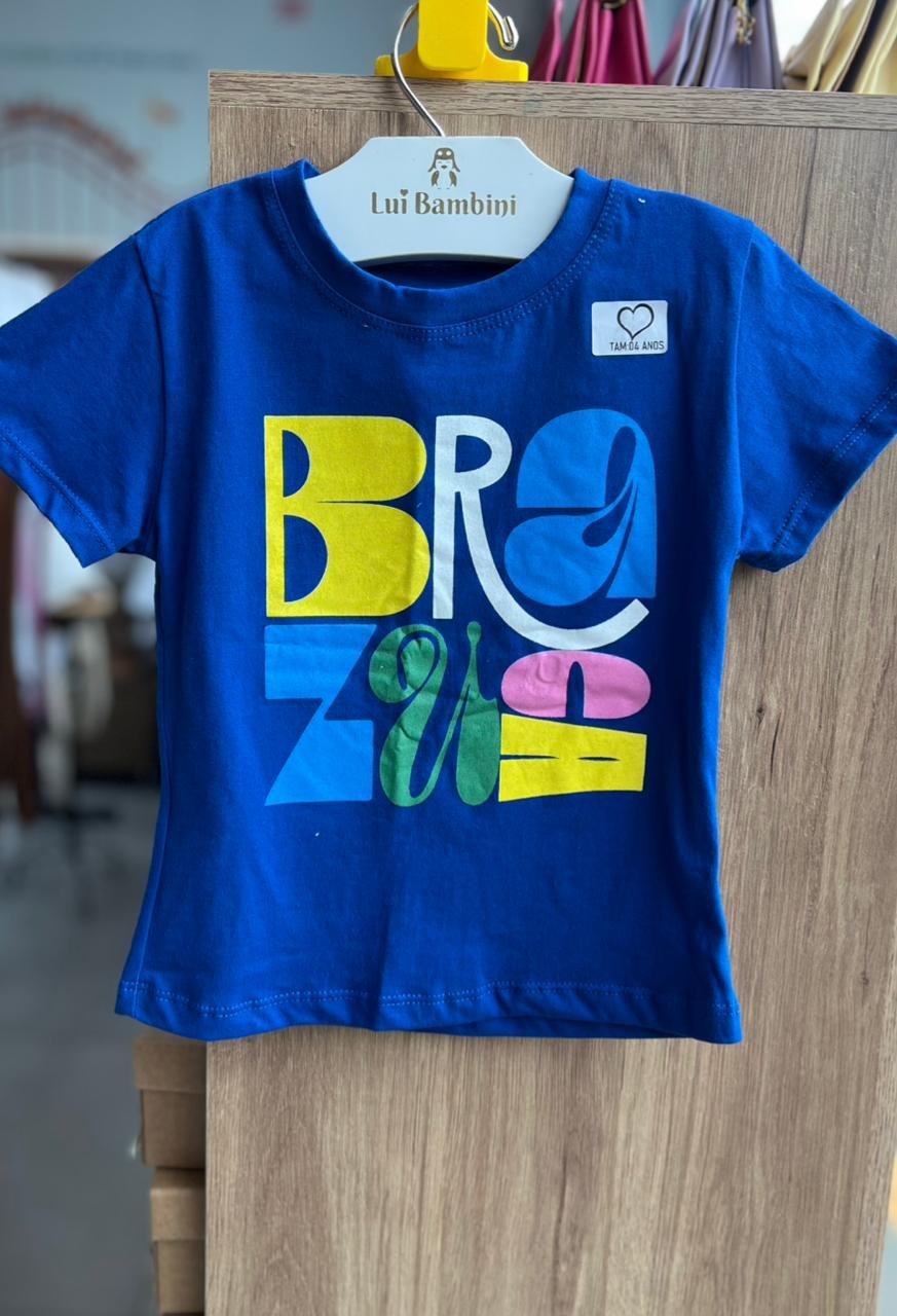 BLUSA MANGA CURTA BRASIL COPA DO MUNDO HEXA BRAZUCA MENINA LUI BAMBINI - AZUL
