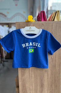 BLUSA MANGA CURTA CROPPED BRASIL COPA DO MUNDO HEXA 10 MENINA LUI BAMBINI