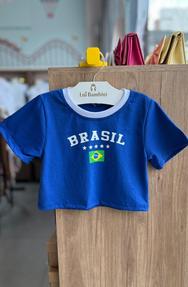 BLUSA MANGA CURTA CROPPED BRASIL COPA DO MUNDO HEXA 10 MENINA LUI BAMBINI