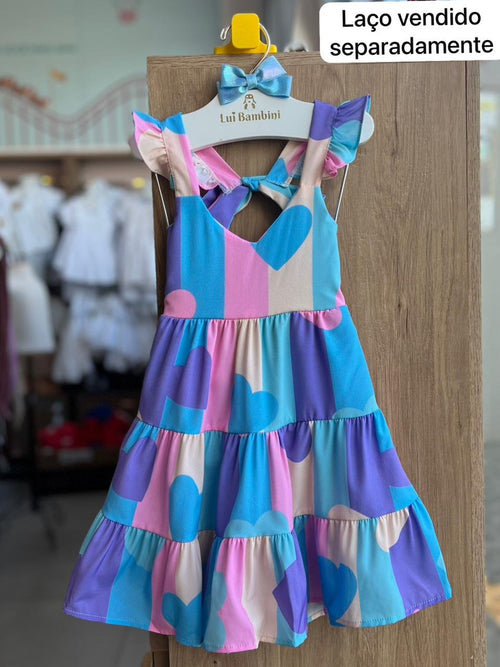 VESTIDO ALÇA AMARRAÇÃO CORAÇÕES MENINA LUI BAMBINI - AZUL