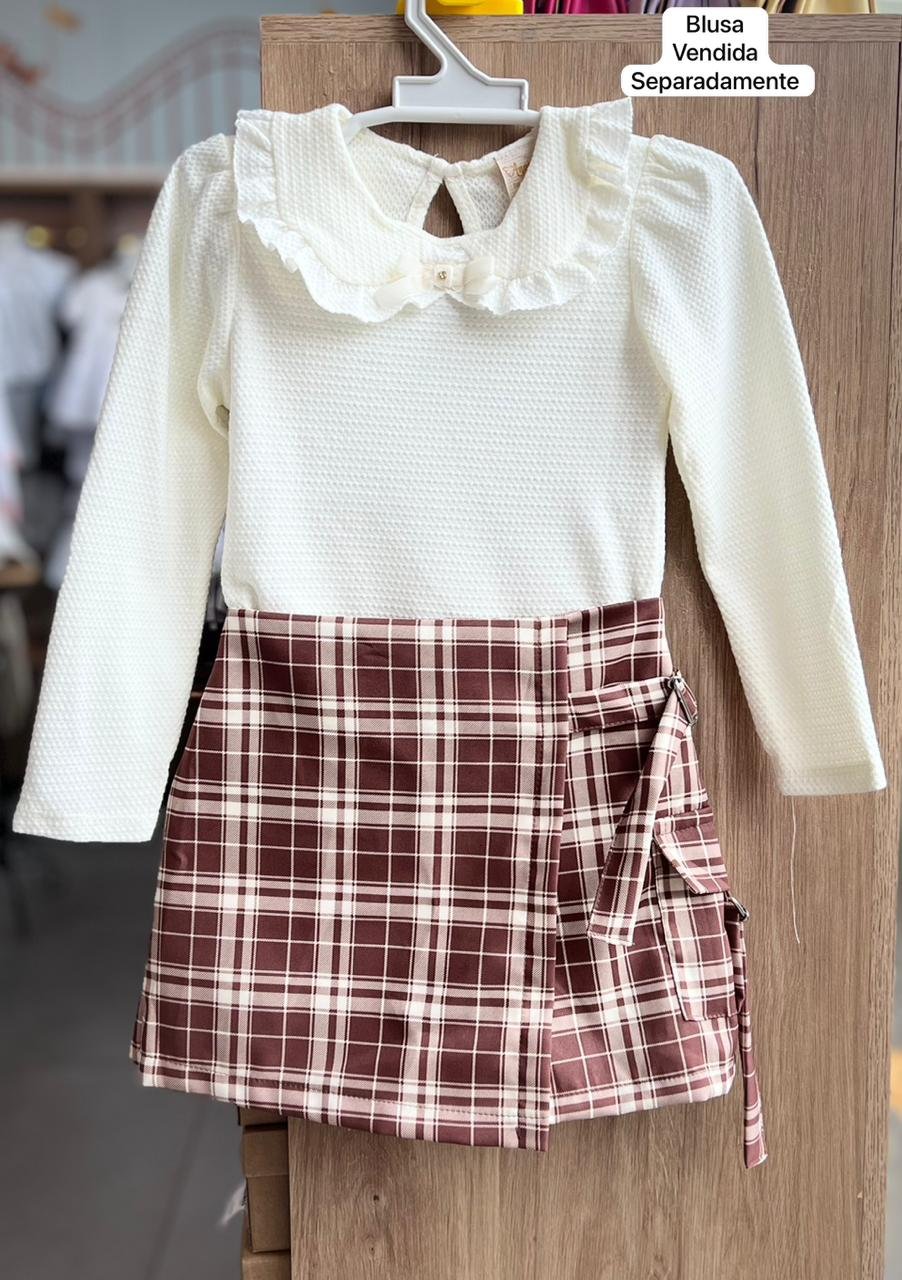 SHORT SAIA XADREZ FIVELA FESTA JUNINA BOIADEIRA MENINA LUI BAMBINI - MARROM CLARO