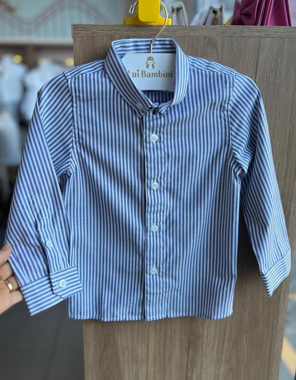 CAMISA MANGA LONGA LISTRADO BOTÕES SOCIAL OXFORD MENINO KING&JOE - AZUL/OFF